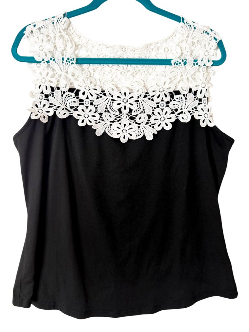 Shein Curve Women's Black Tank Top with White Lace Size 1XL